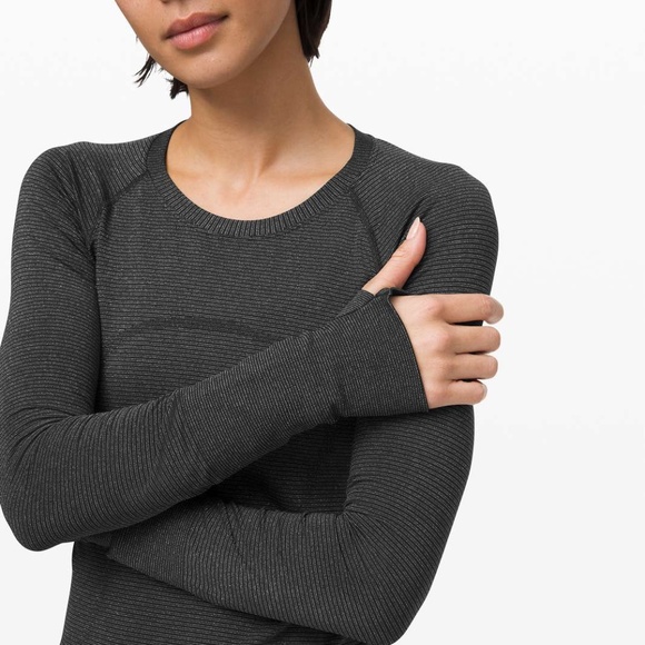 Lululemon Swiftly Tech Long Sleeve Top in Shine Black and Silver (Size 8) - Picture 1 of 8